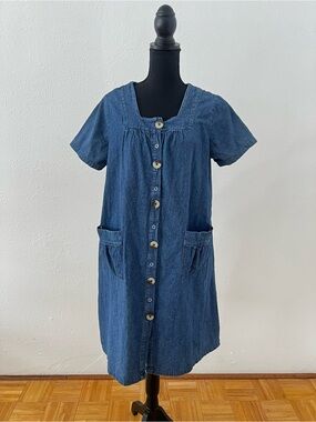 90s Teachercore Denim House Dress Chore Dress Cottagecore Farmcore Size L